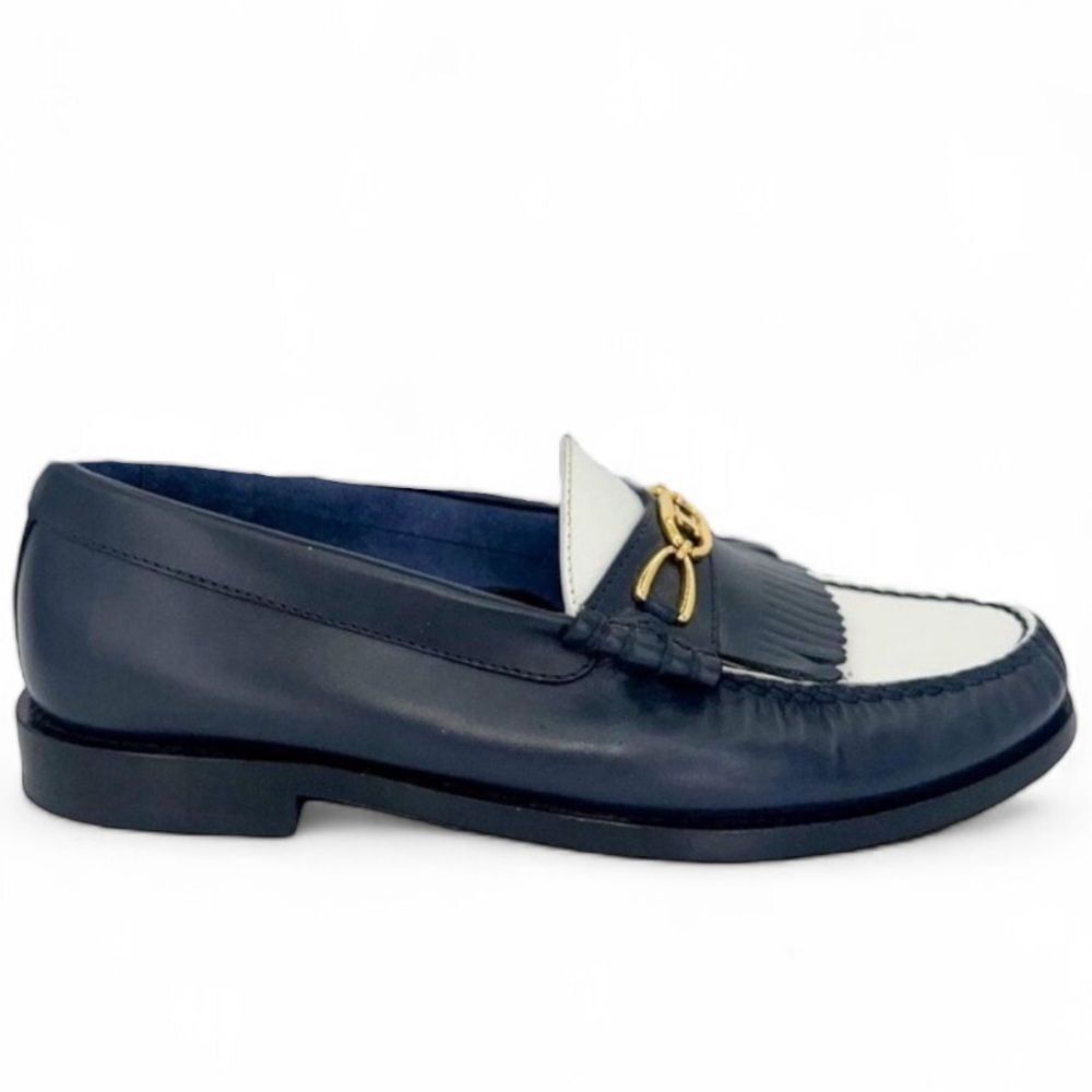 CELINE Women's Luco Triomphe Navy & White Horsebit CC Logo Loafers Size … - Picture 2 of 12